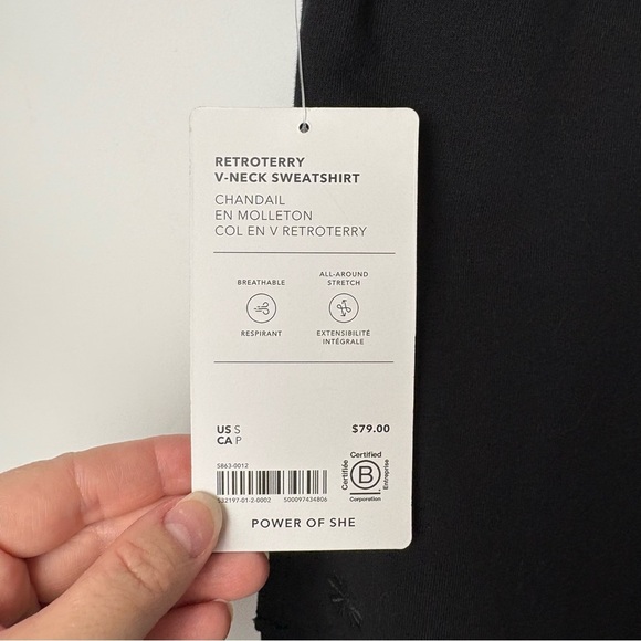 NWT Athleta Retro Terry V-Neck Sweatshirt Black S - Picture 5 of 10